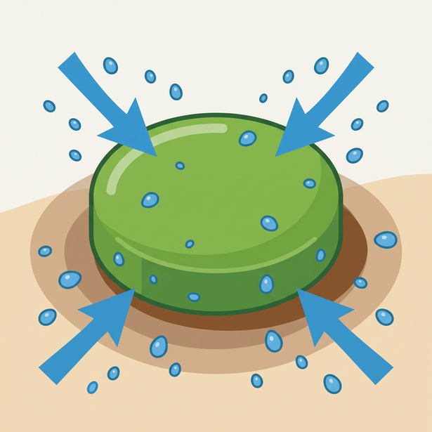 Illustration of moisture entering a TABCOTE tablet through its coating